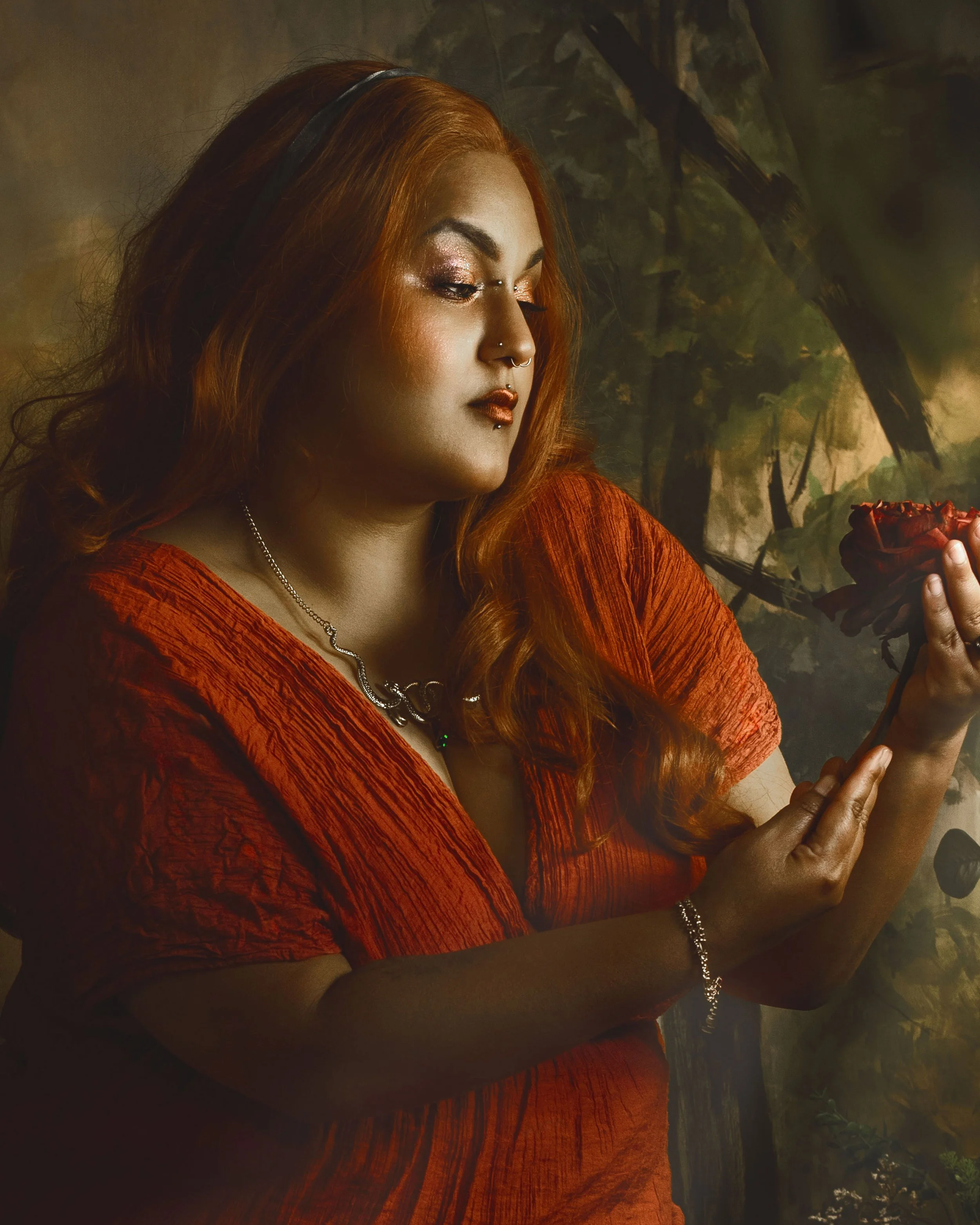 Dreamy fine art portrait of a woman in water surrounded by flowers and soft reflections. Painterly fantasy photography inspired by folklore, mythology and classical paintings. Romantic, ethereal imagery with storytelling atmosphere and natural elemen