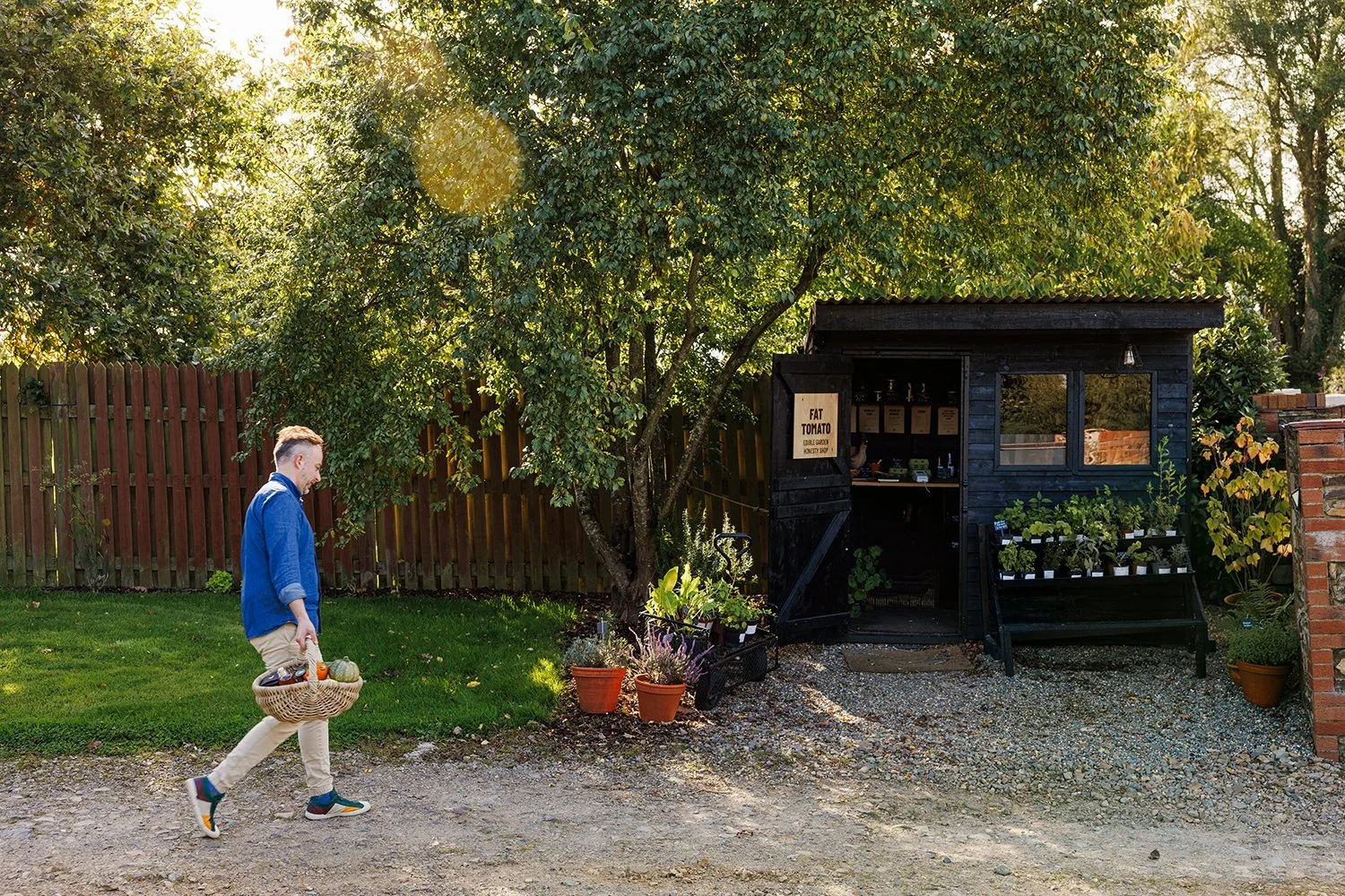 Anthony stocking up Fat Tomato Honesty Farm Shop