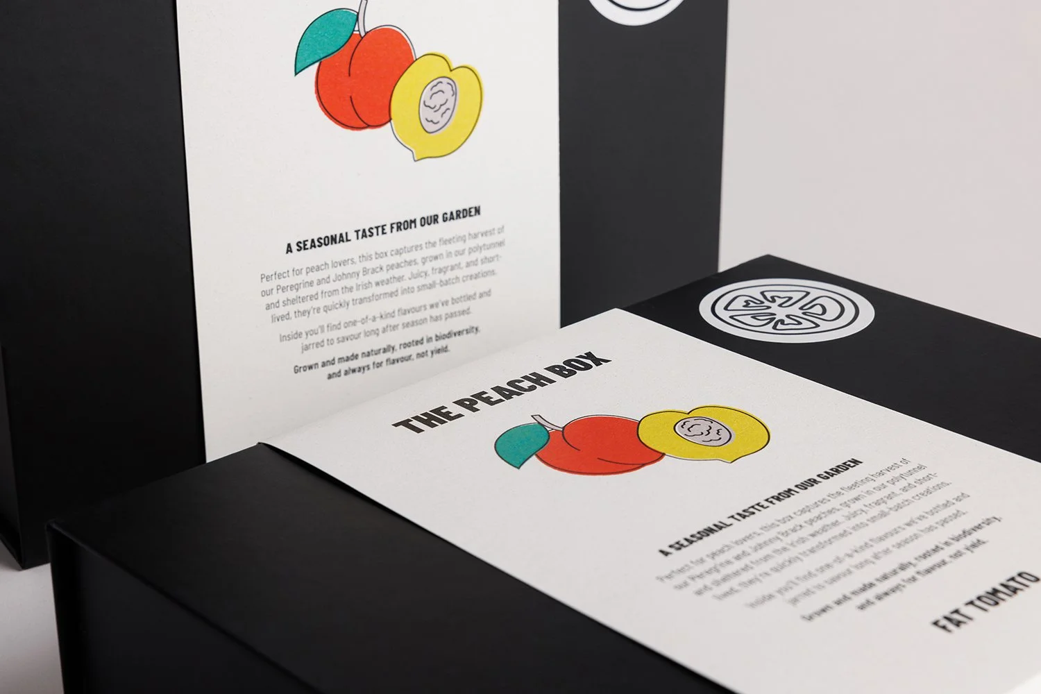 Seasonal peach food and gardening gift box with illustrated sleeve from Fat Tomato