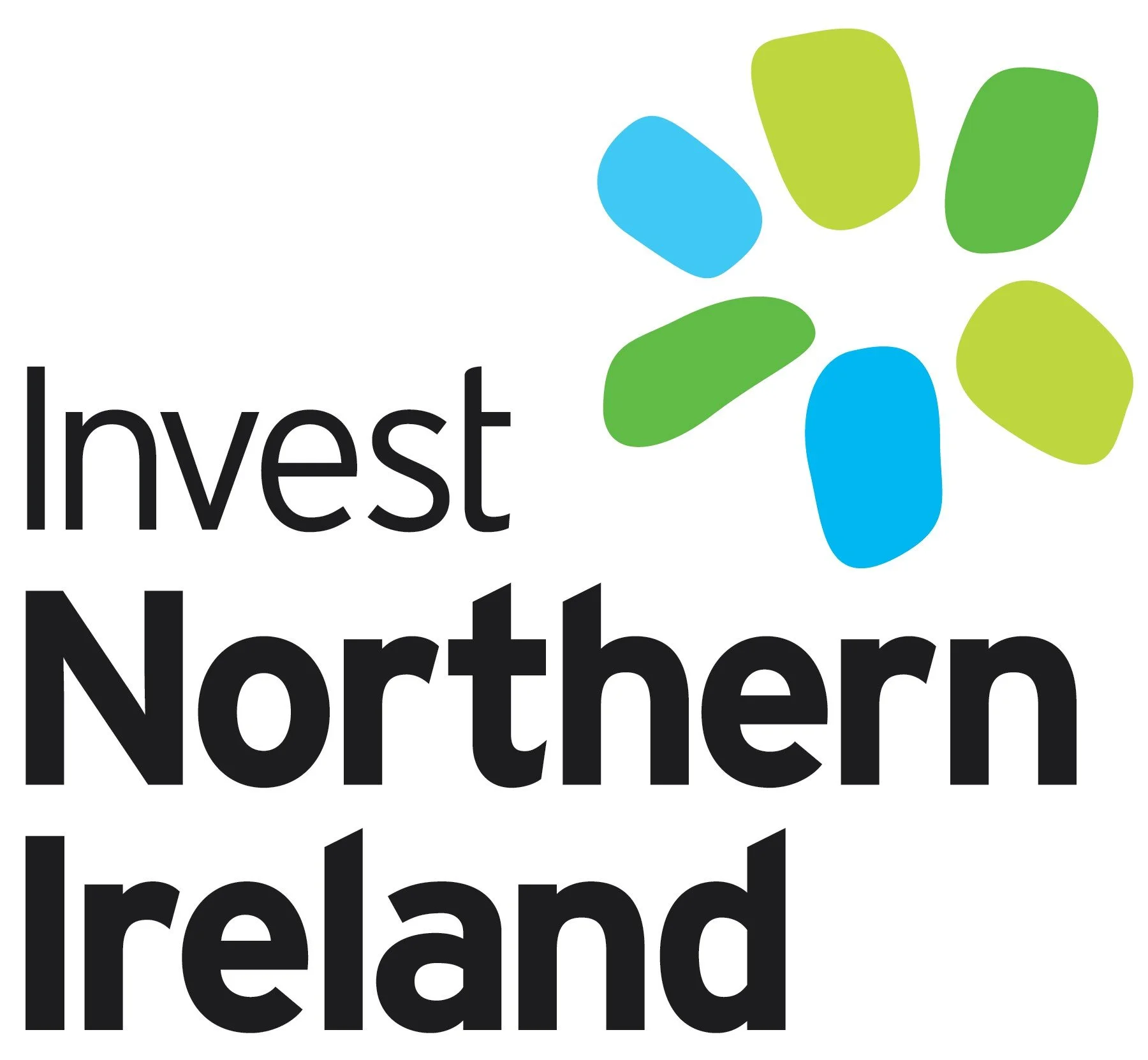 Logo for Invest Northern Ireland with colorful abstract design and bold black text