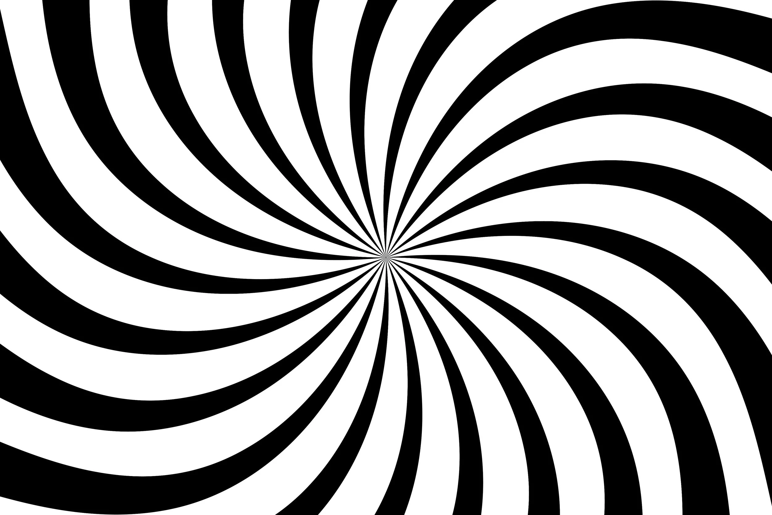 Black and white radial optical illusion pattern with swirling lines.