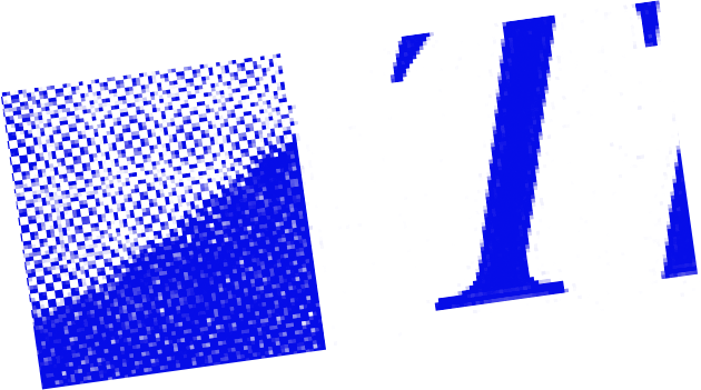 Close-up of a digital pattern with blue and white pixels in a pixelated, glitch-like design.