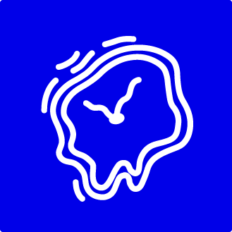 Abstract white clock outline on a blue background.