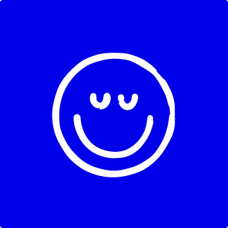 Smiley face with closed eyes and a big smile on a blue background.