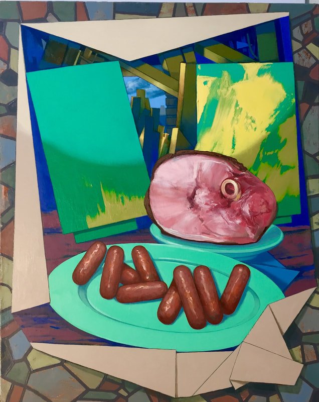 "Abstraction with Pork," 2022, 20" x 16", oil on canvas