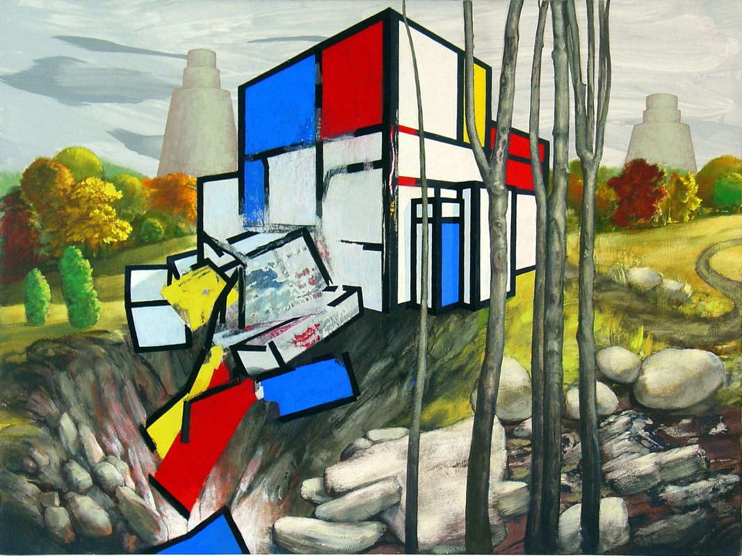 De Stijl Sinkhole, 2007, acrylic gouache on panel, 16" x 20"