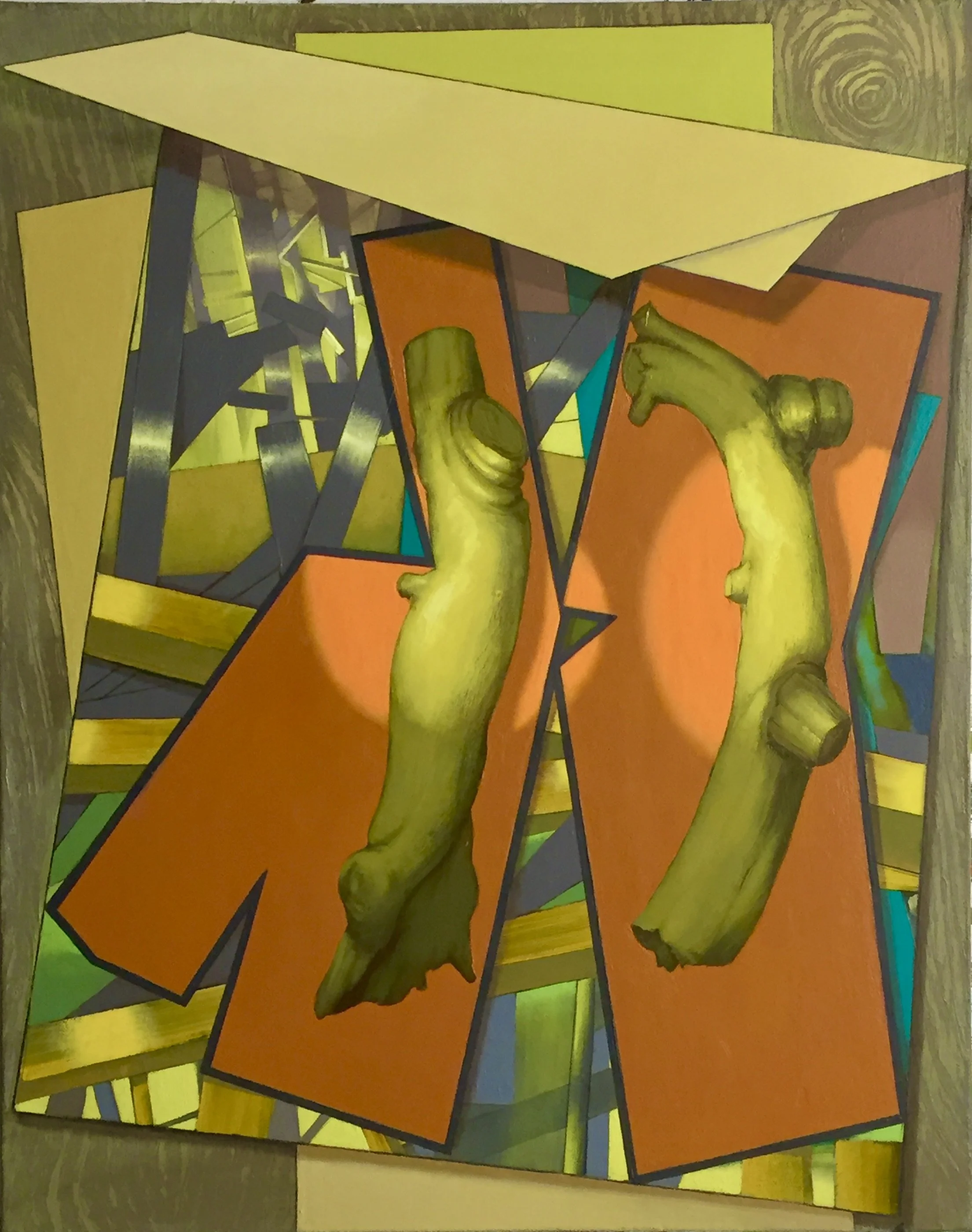 "Abstraction with Two Sticks," 2021, 20" x 16," oil on canvas