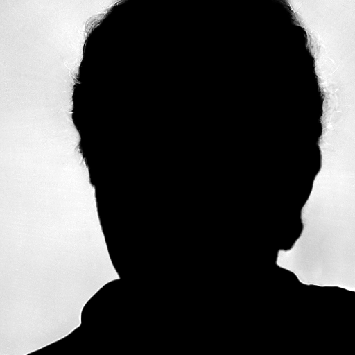 A black silhouette of a person's head and shoulders against a light background.