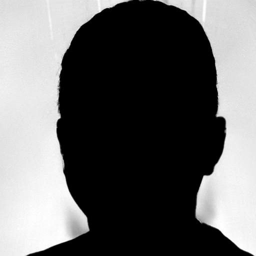 Silhouette of a person's head and shoulders in black and white.