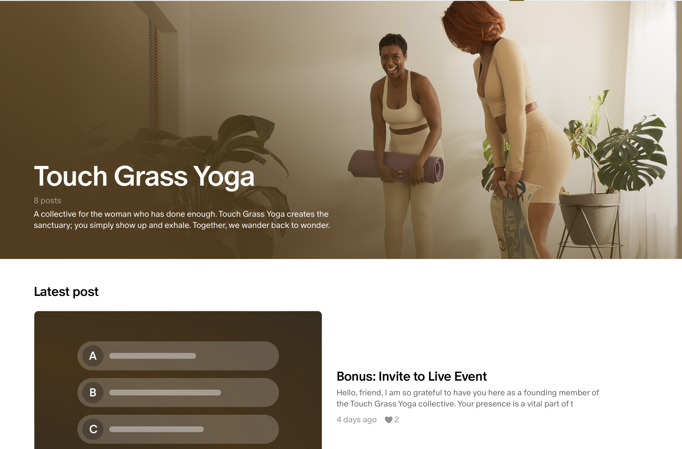 Welcome page of TGY's women's only Paetron community