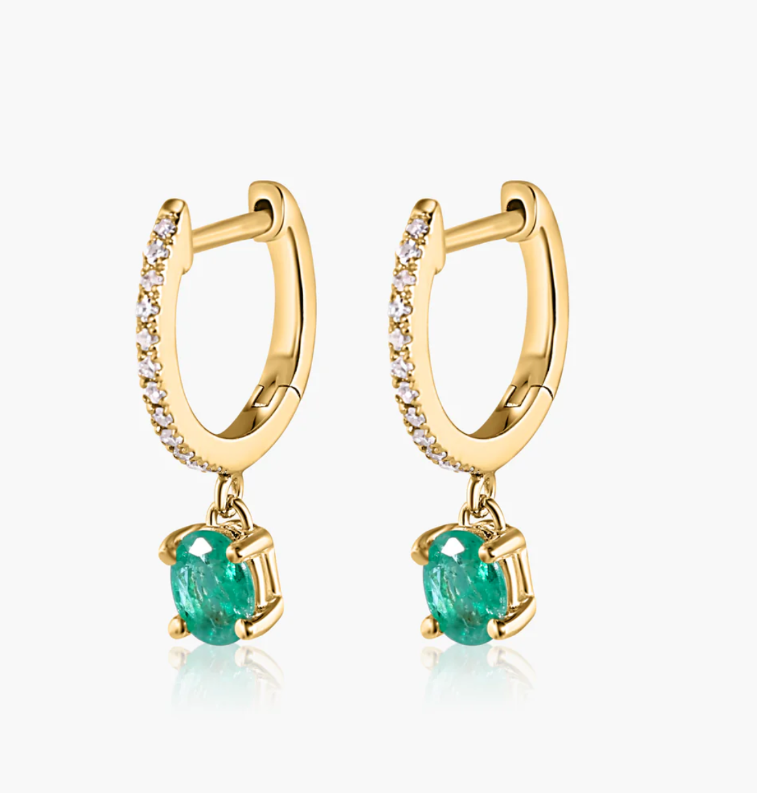 Pave Huggies with Emerald Drop