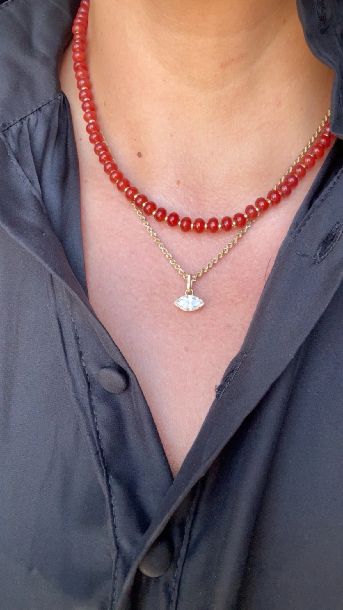 Red Agate & Gold Beaded Necklace