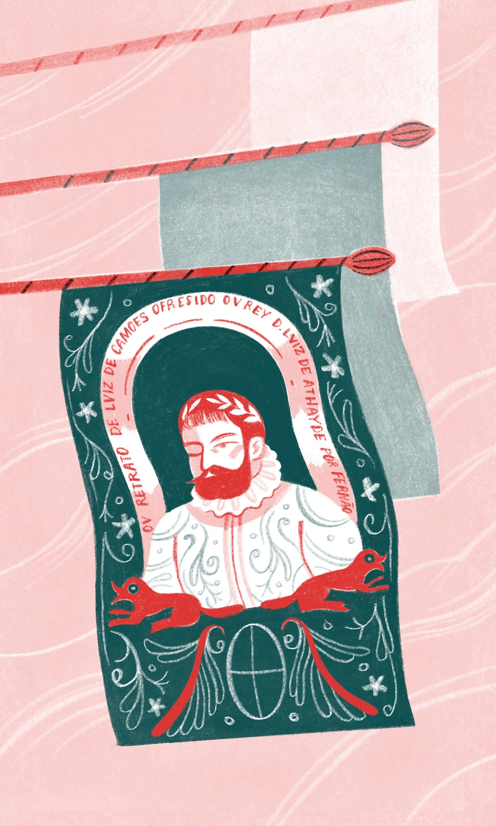 Illustration of a 1500s flag depicting Luis de Camões