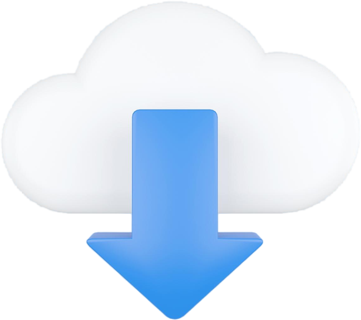 A cloud icon behind a blue download arrow.