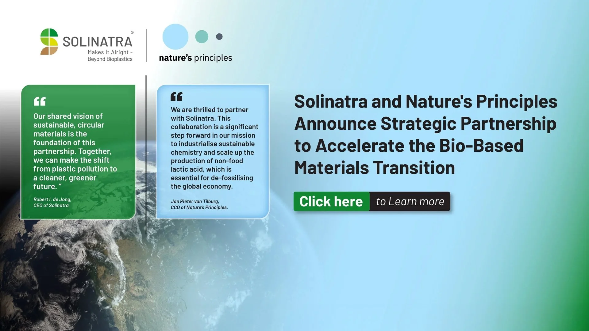 Solinatra and Nature's Principles Announce Strategic Parnership to Accelerate the Bio-Based Materials Transition