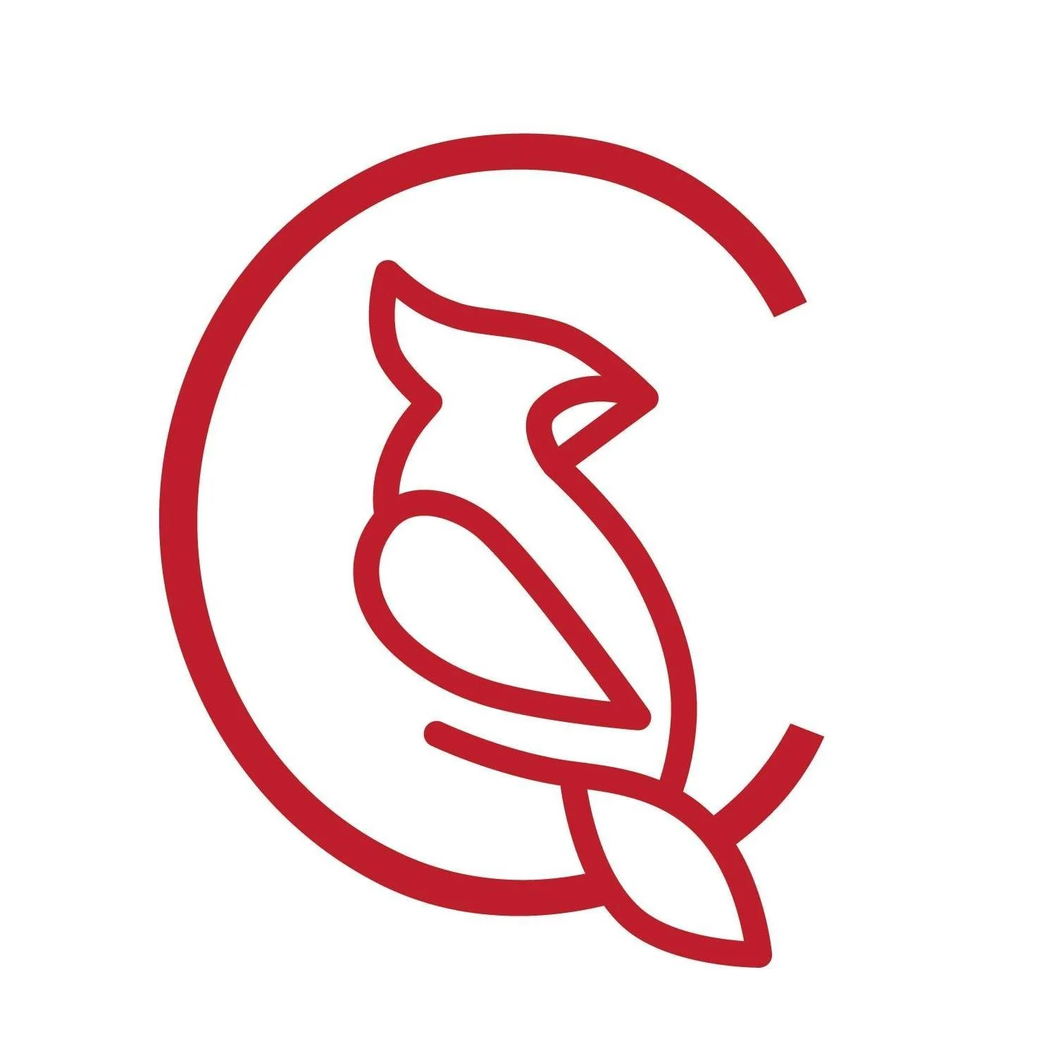 Red cardinal outline logo design with a circular element.