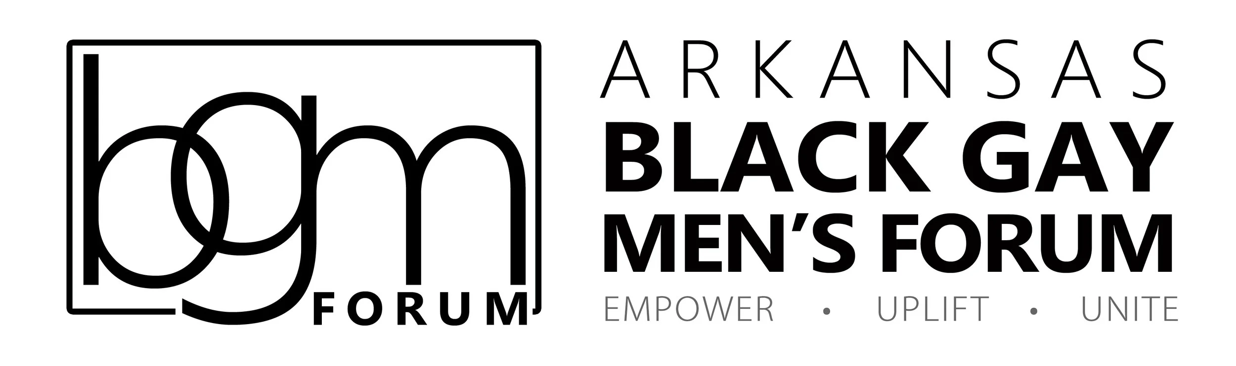 Logo of Arkansas Black Gay Men's Forum with the words "Empower • Uplift • Unite."