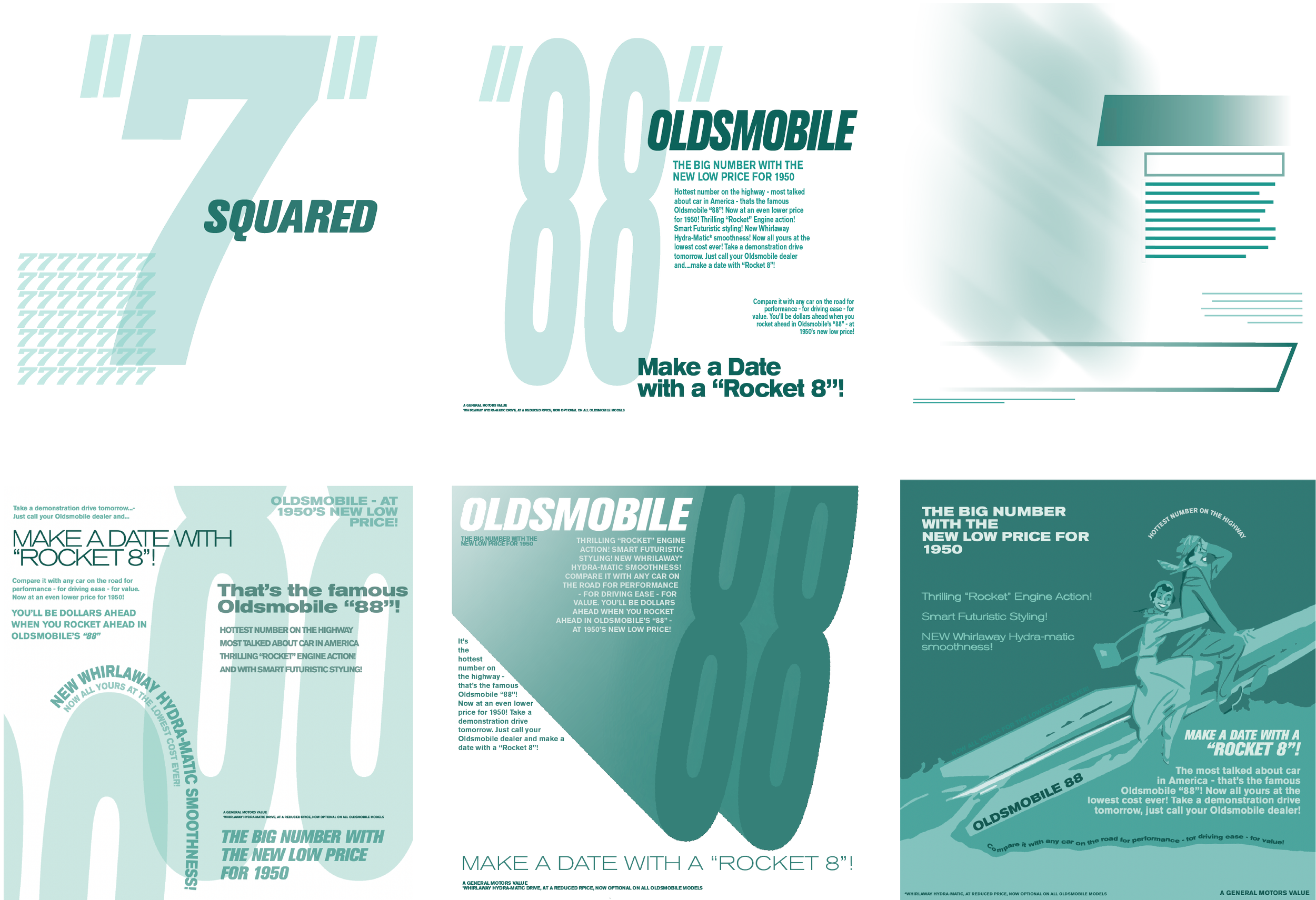 "Seven Squared" - Using the copy from a vintage advertisement (1920s-1950s), produce a series of studies utilizing the information in various ways to create a 7x7”, seven page booklet.