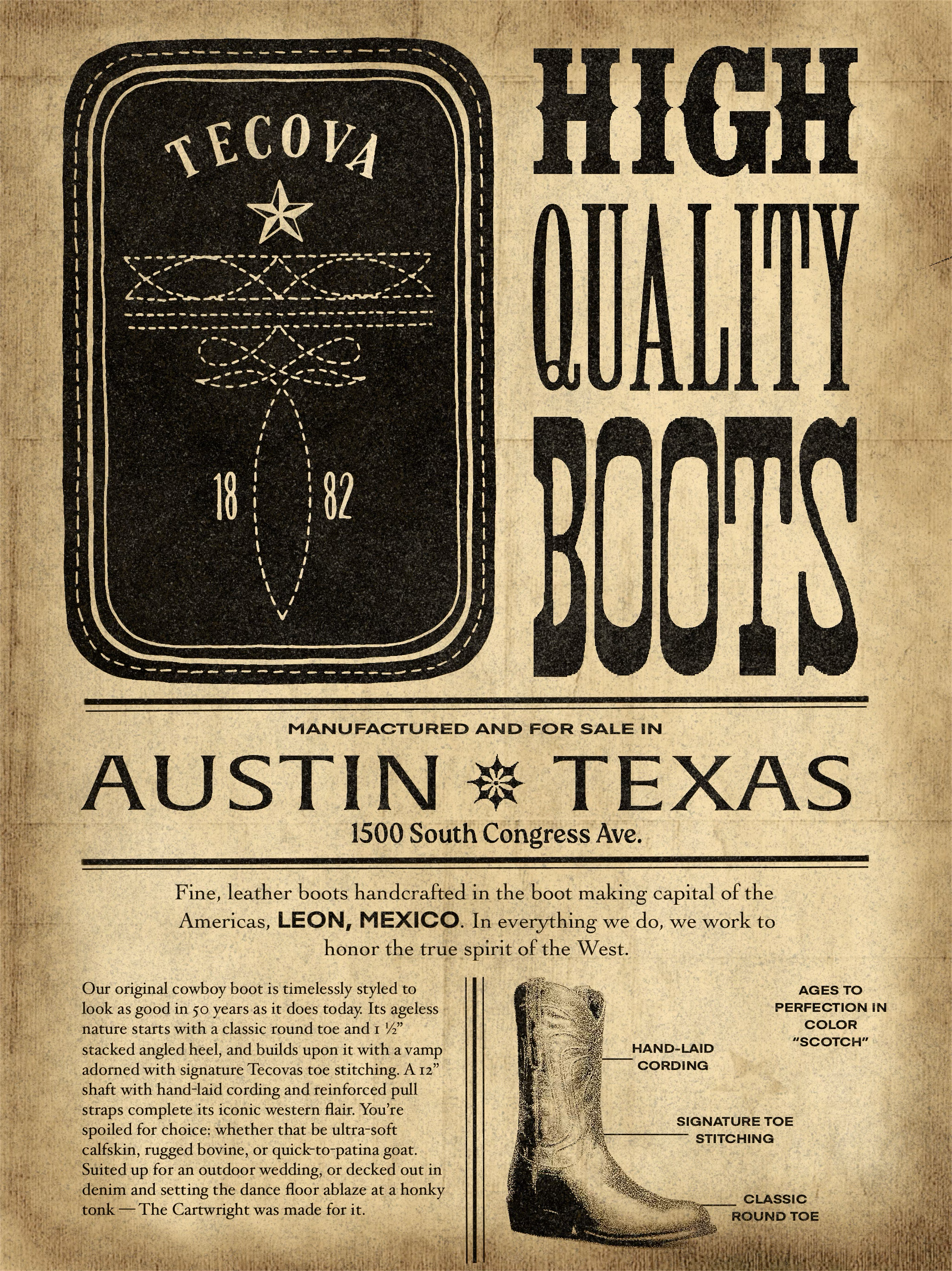 Tecovas Ad 1/2 - Select 2 decades between the years 1850 and 1970 and research the design and advertising styles of those periods.Select a modern-day company that was created in the past 10 years and develop 2 new logos for the company in the style o