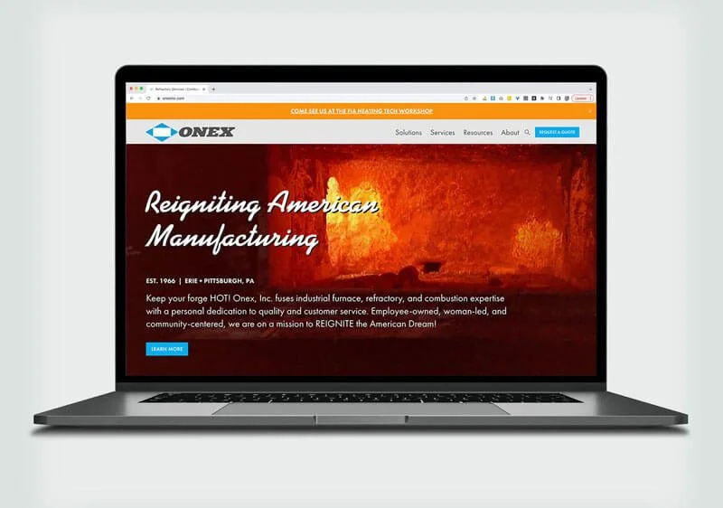 Onex, Inc website on computer