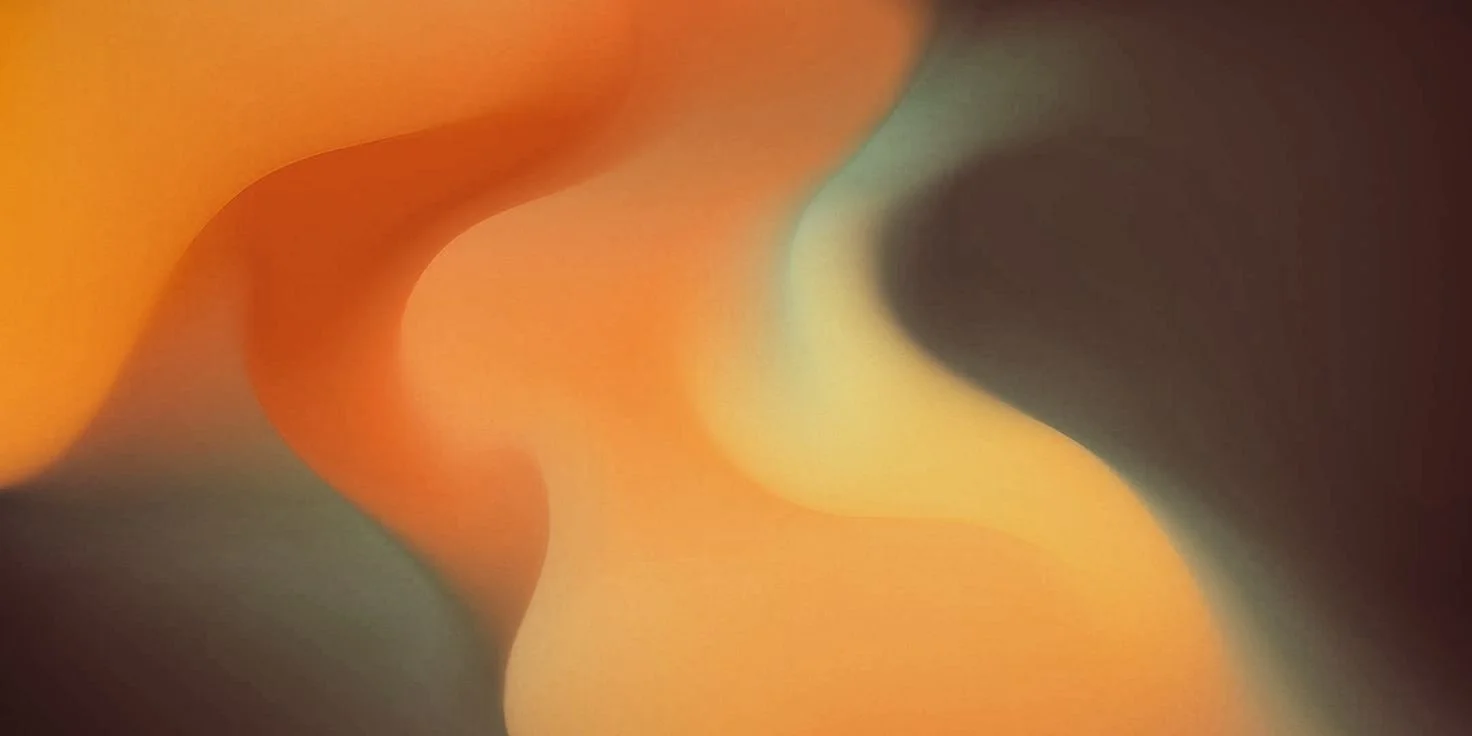 Abstract flowing shapes in warm colors, including shades of orange, yellow, and dark brown, with smooth gradients and blurred edges.
