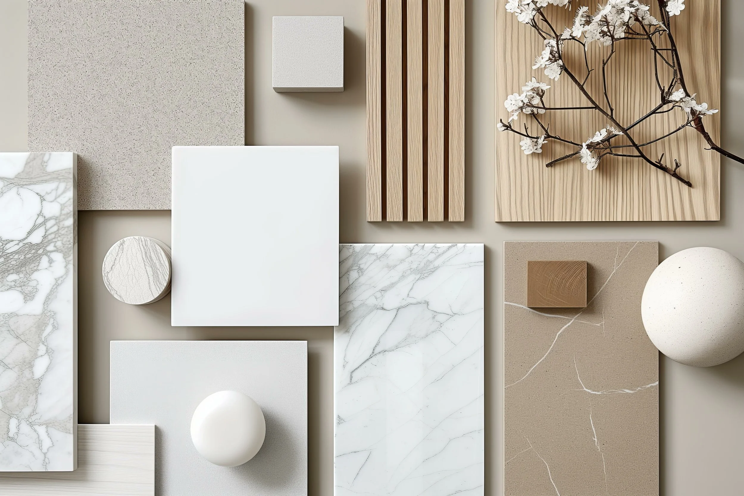 moodboard natural material interior design wood white