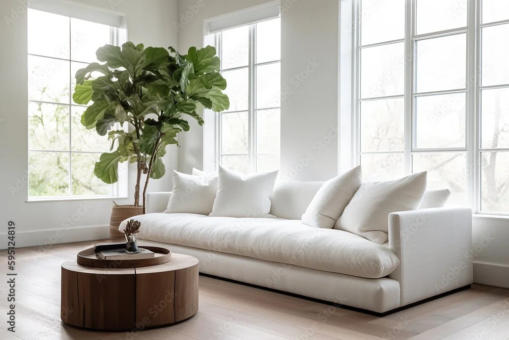 modern living room with fig tree