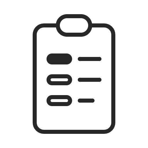 Klemmbrett mit Liste, Symbol für Fahrplan und Setup