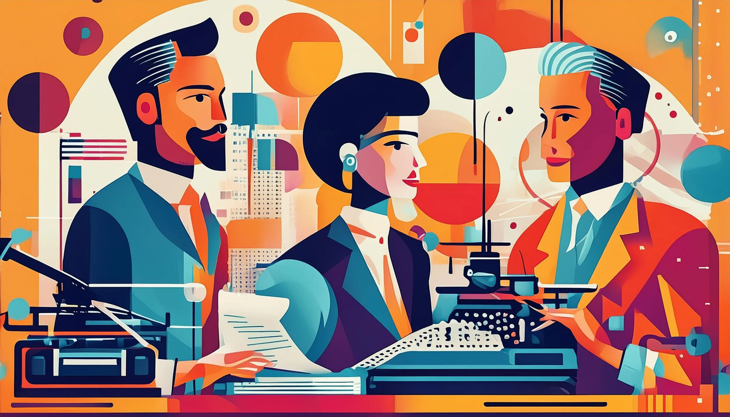 Firefly Design a 16-9 Bauhaus-style illustration depicting the concept of AI in journalism, with abs.jpg