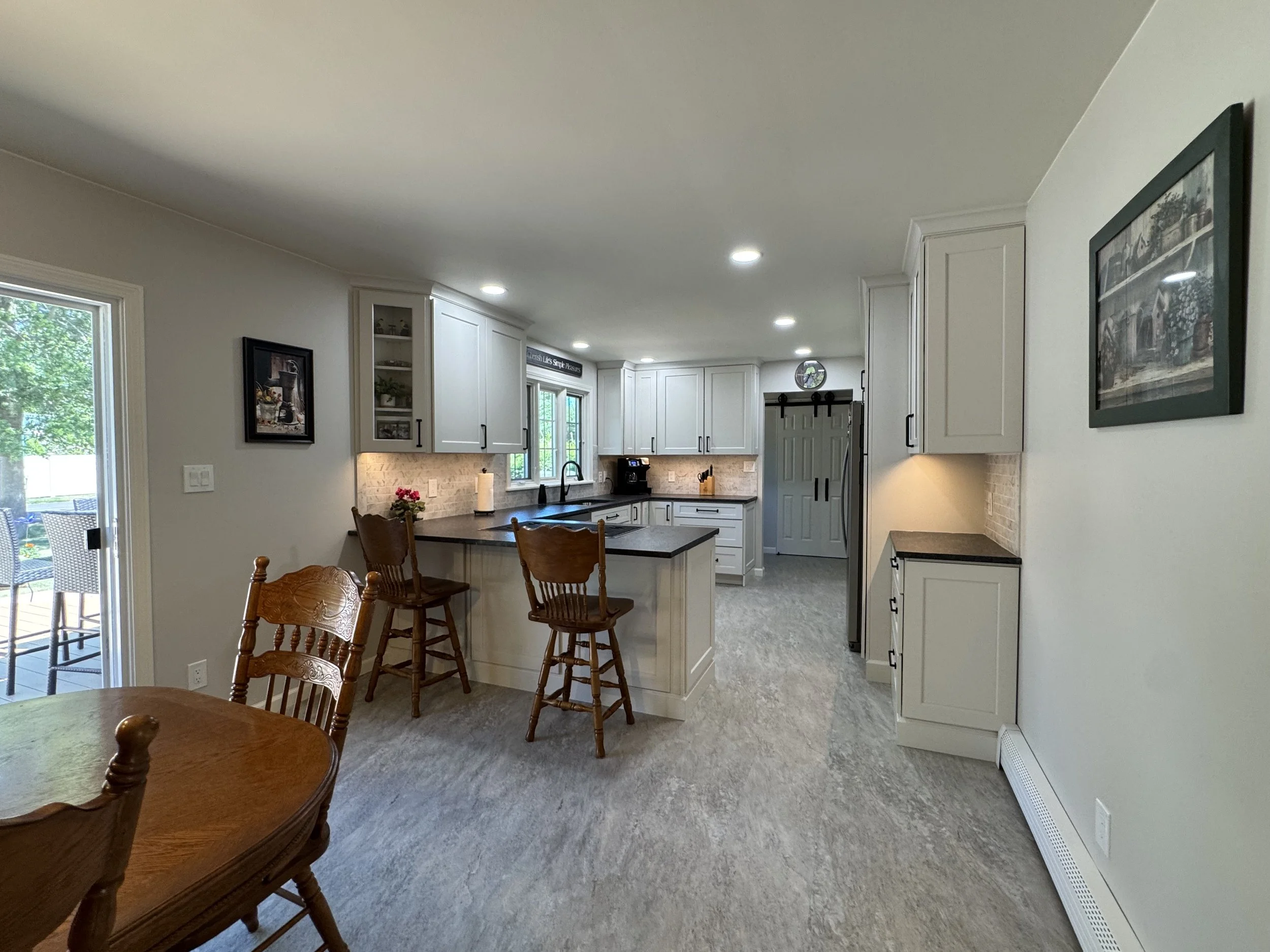 Kitchen Remodel - Spring 2025 - Legend Cabinetry, Steel Grey honed Granite, Provenza LVT flooring, Tile backsplash 