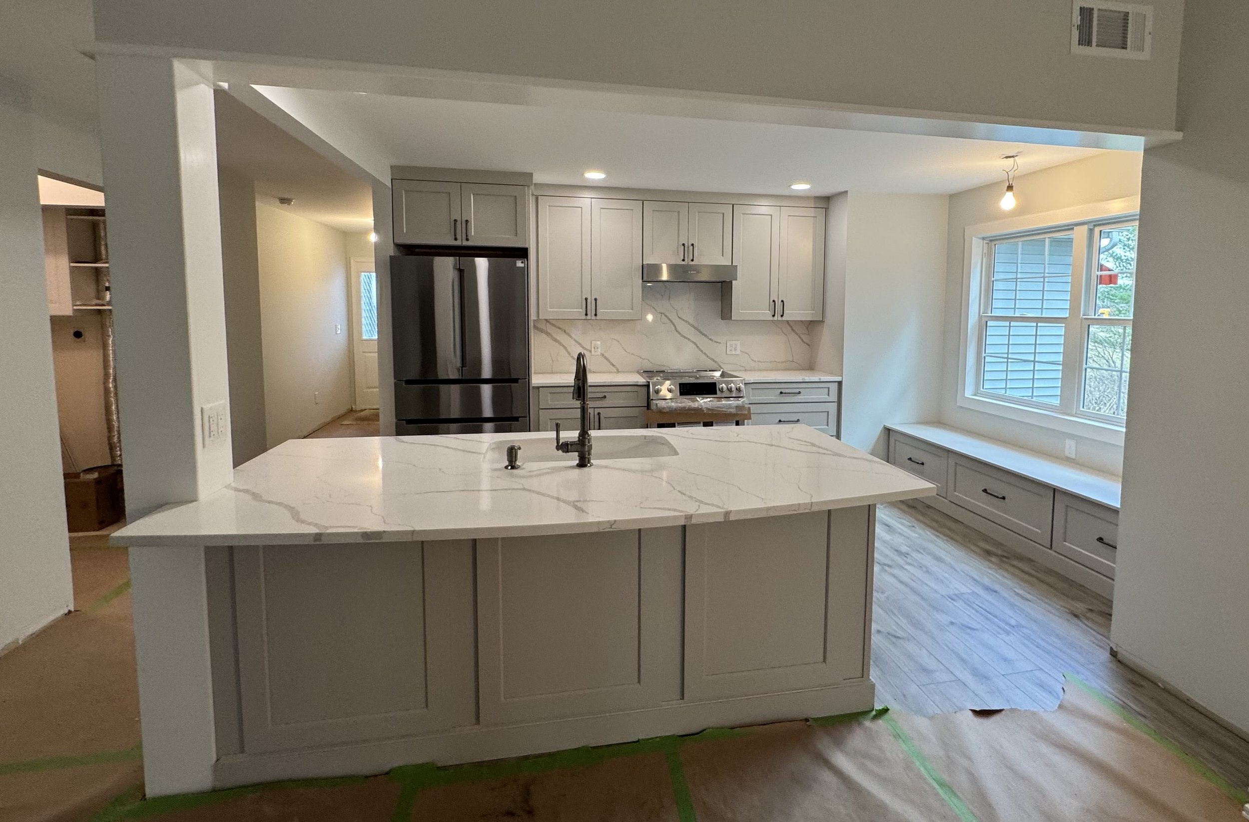 Kitchen Remodel - Spring 2025 - Legend Cabinetry Denali Pebble, Pental Quartz countertop and full height backsplash 