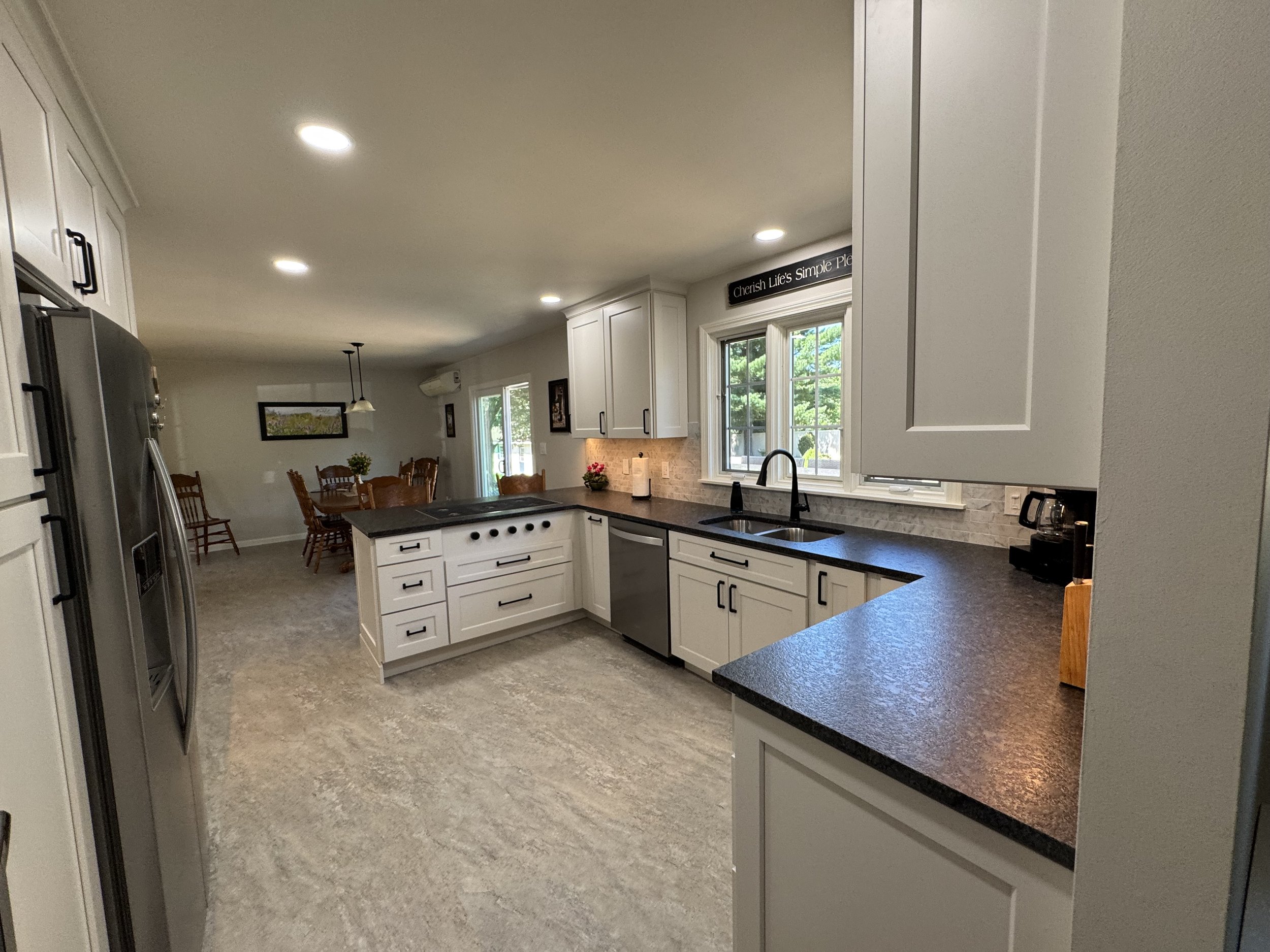 Kitchen Remodel - Spring 2025 - Legend Cabinetry, Steel Grey honed Granite, Provenza LVT flooring, Tile backsplash 