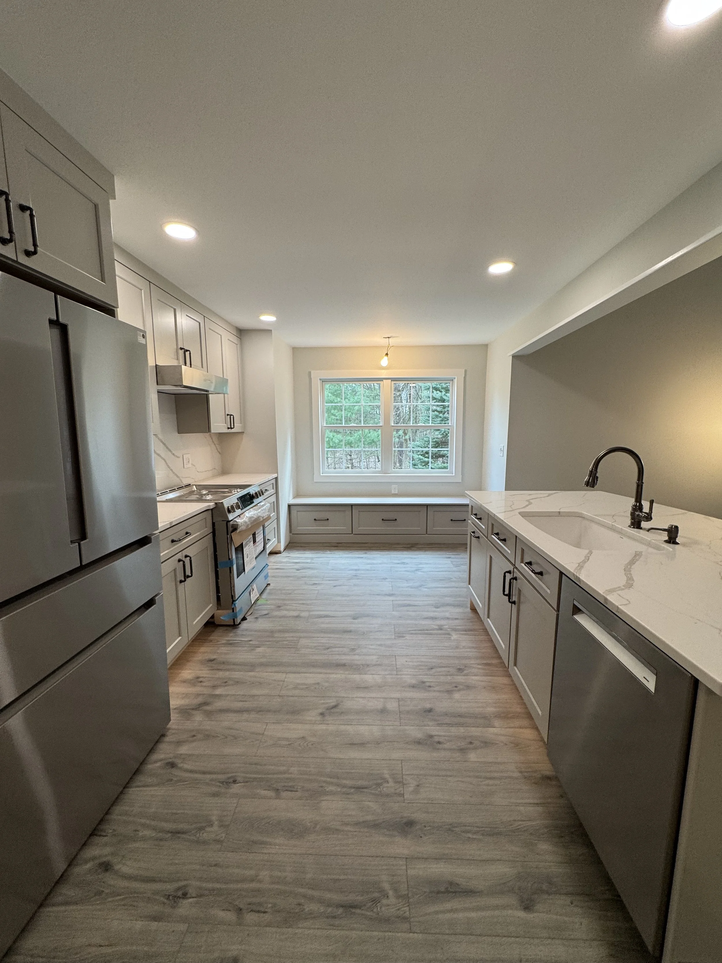 Kitchen Remodel - Spring 2025 - Legend Cabinetry Denali Pebble, Pental Quartz countertop and full height backsplash 