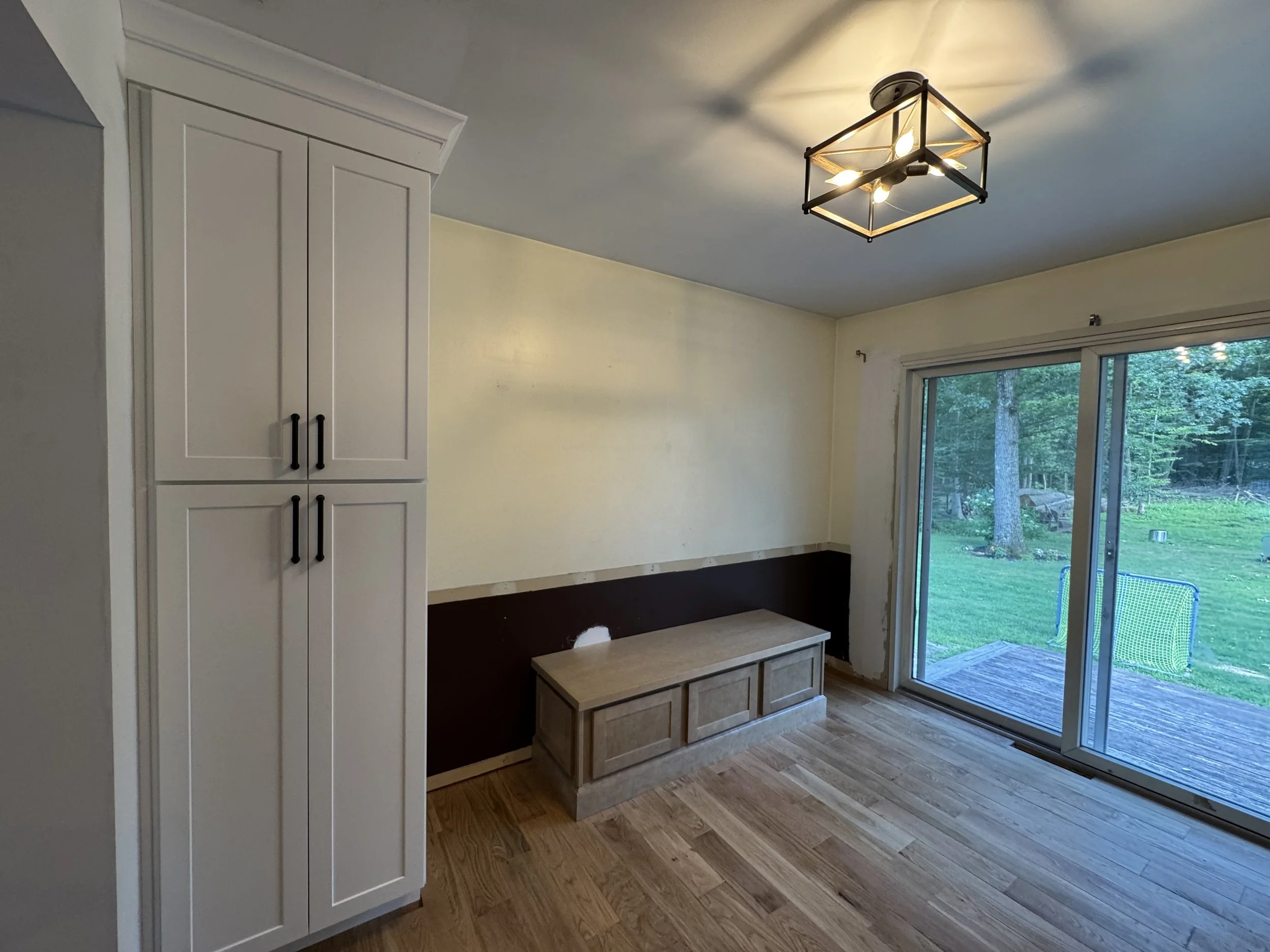 Kitchen Remodel - Summer 2025 - Legend Cabinetry, Quartz Countertop, Tile backsplash, bench storage seat 