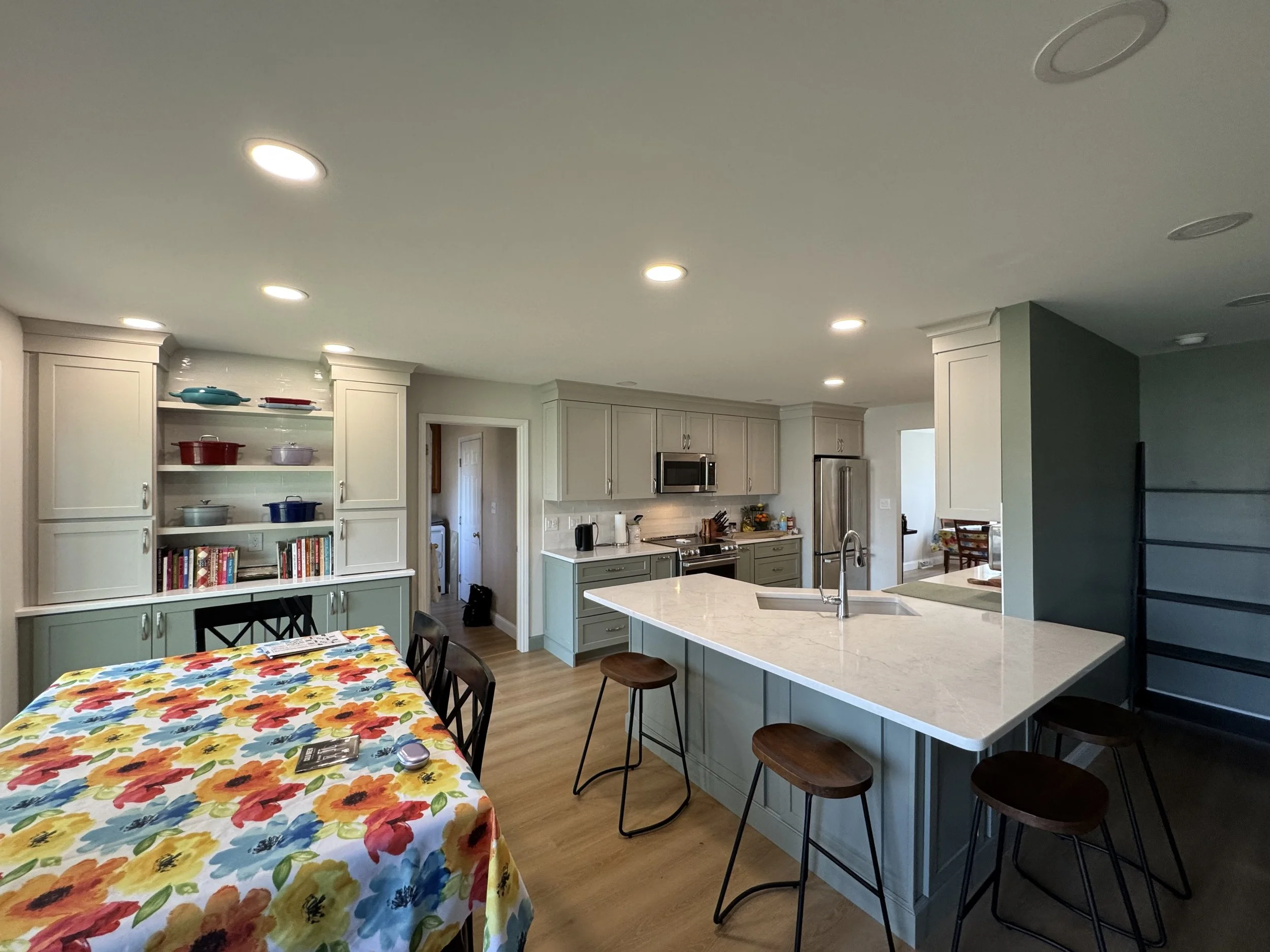 First Floor Remodel - Spring 2025 - Legend Cabinetry, Calacatta Miraggio Cove Quartz, Tile backsplash, MSI Valleyview Grove flooring