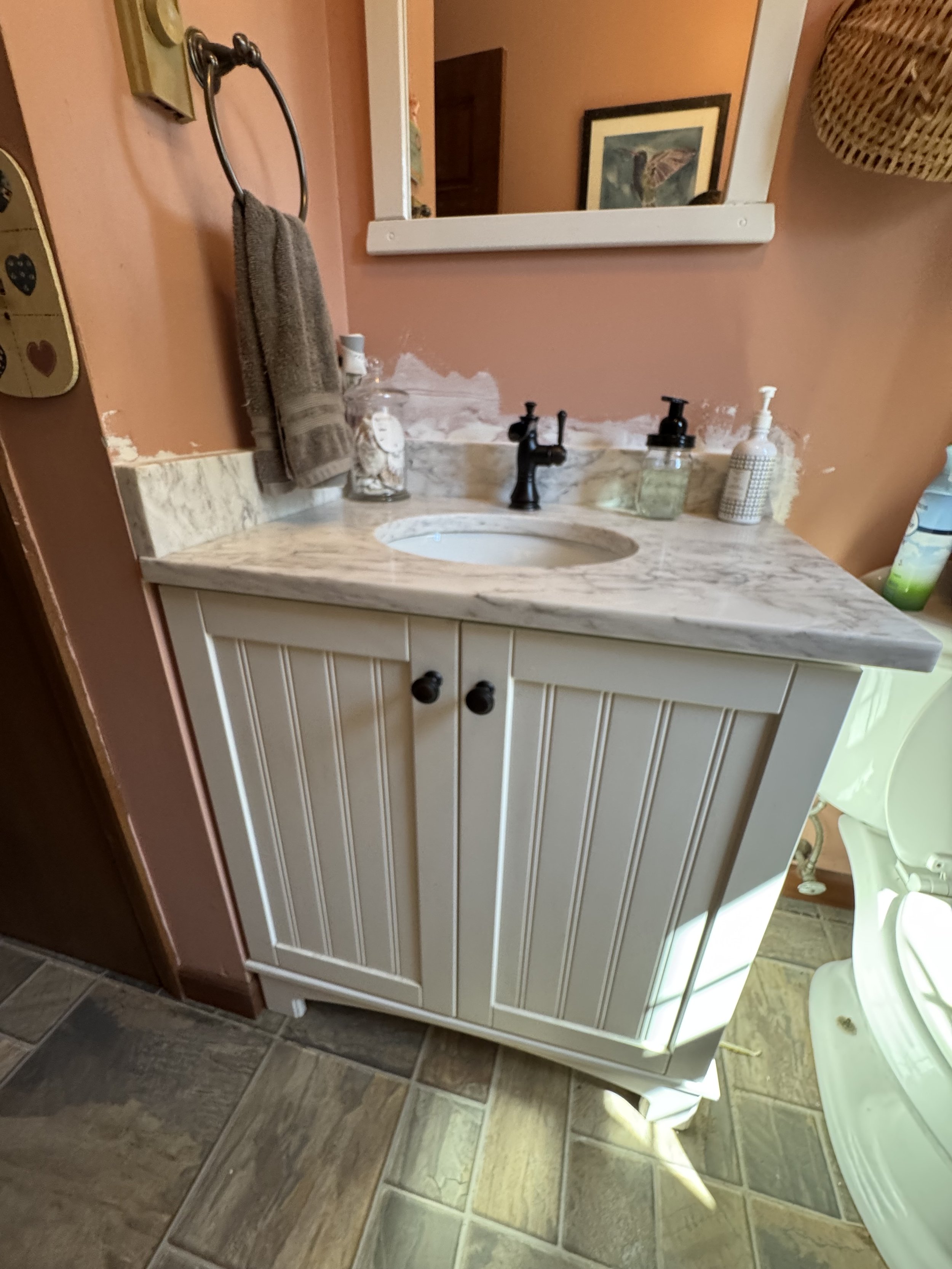Kitchen Remodel with Half Bath update - Summer 2025 - Legend Cabinetry, MSI Quartz, Wellfleet Tile Backsplash, Blanco Sink 