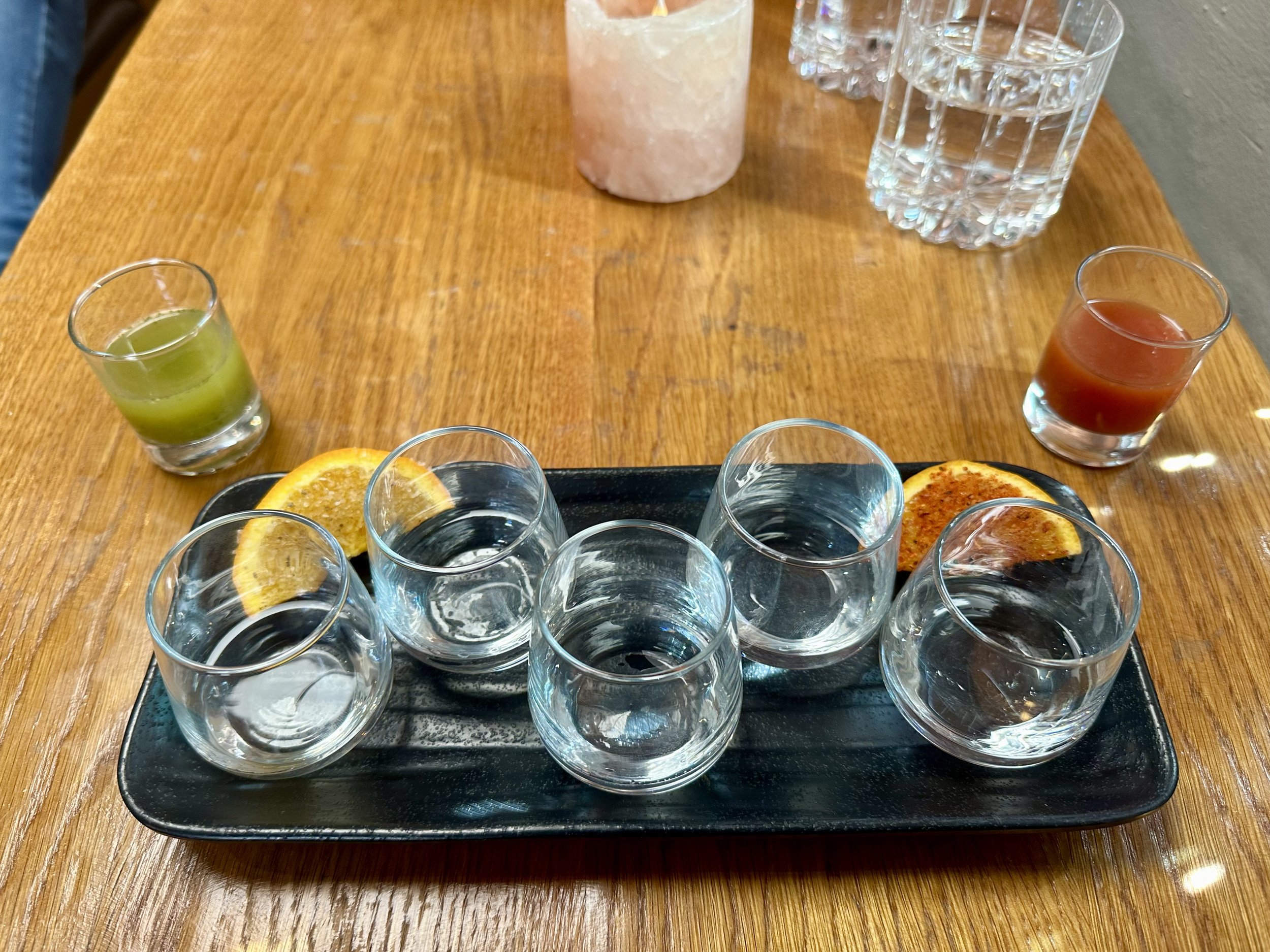 Five different agave spirits, plus fresh citrus slices and house-made sangrita