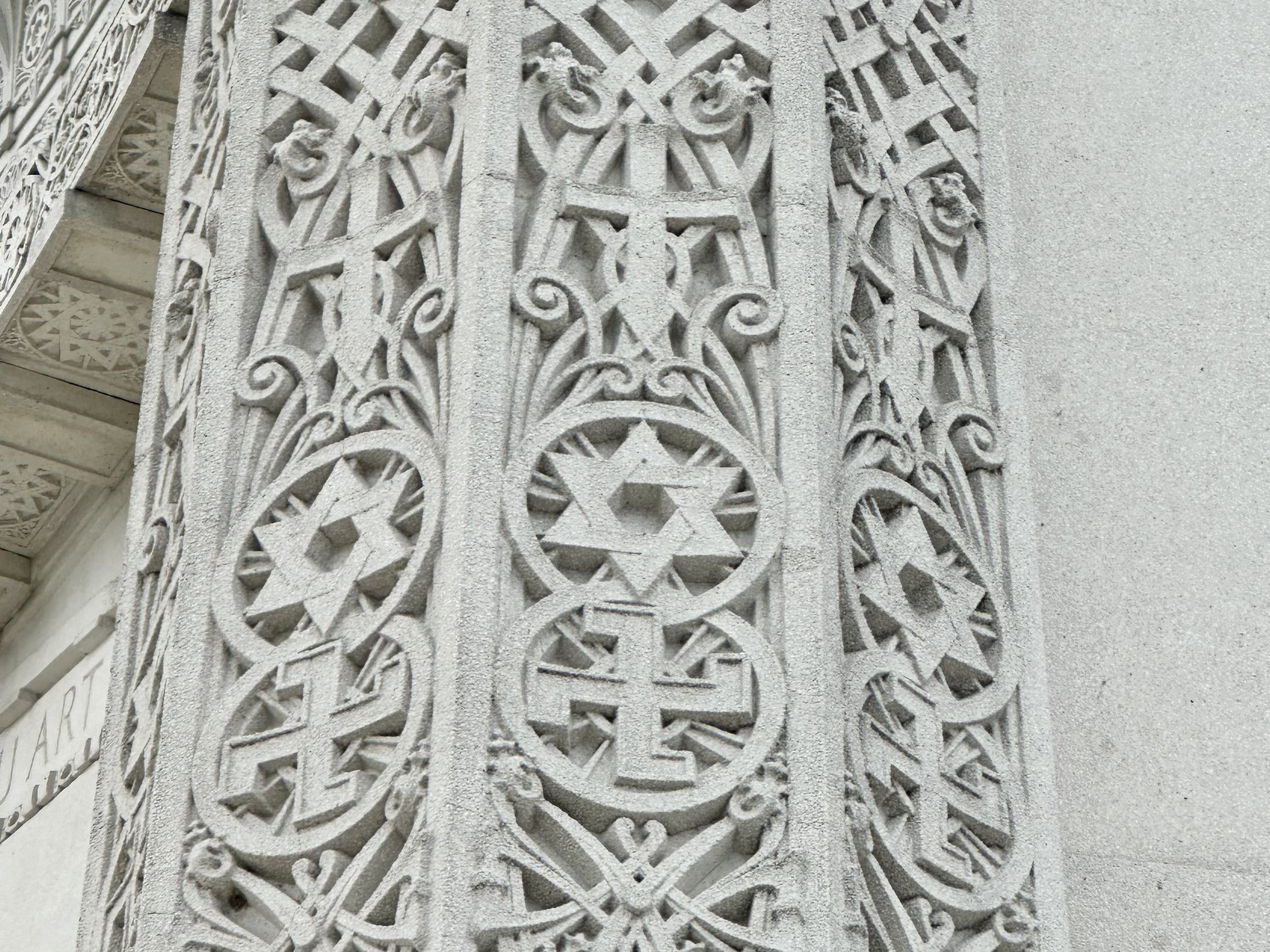 Cross (Christianity), Star of David (Judaism), Swastika (Buddhism, Hinduism, Jainism)