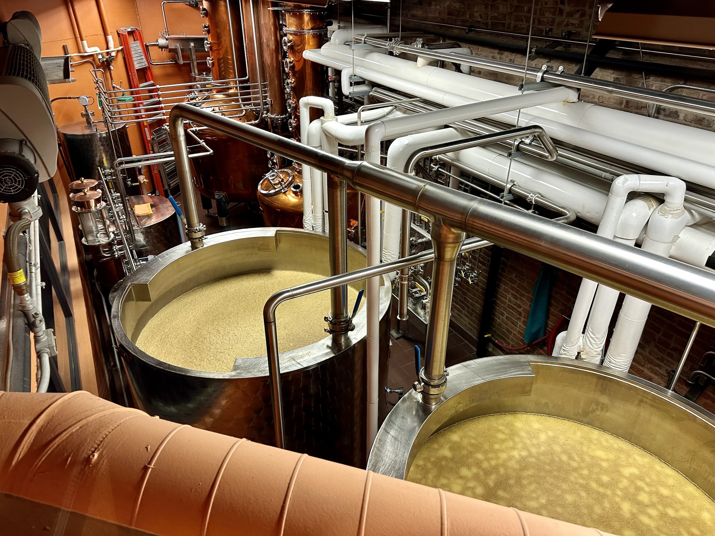 Mash fermenting in tanks