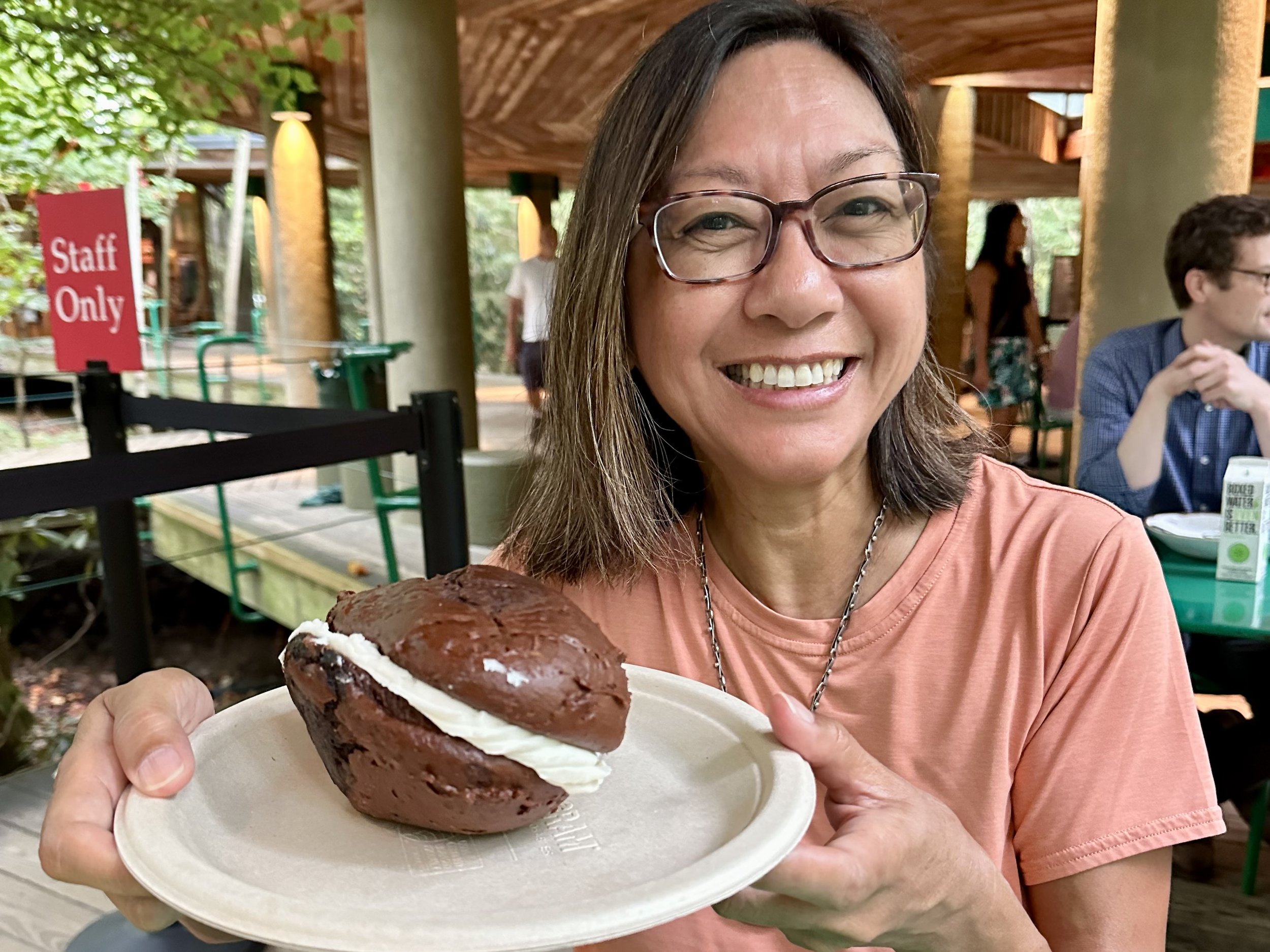 Tasting my first "Pennsylvania gob," at the Fallingwater Cafe