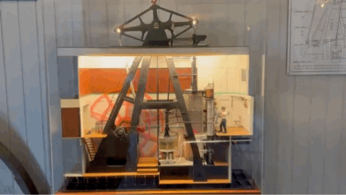 Model showing the walking beam engine in motion