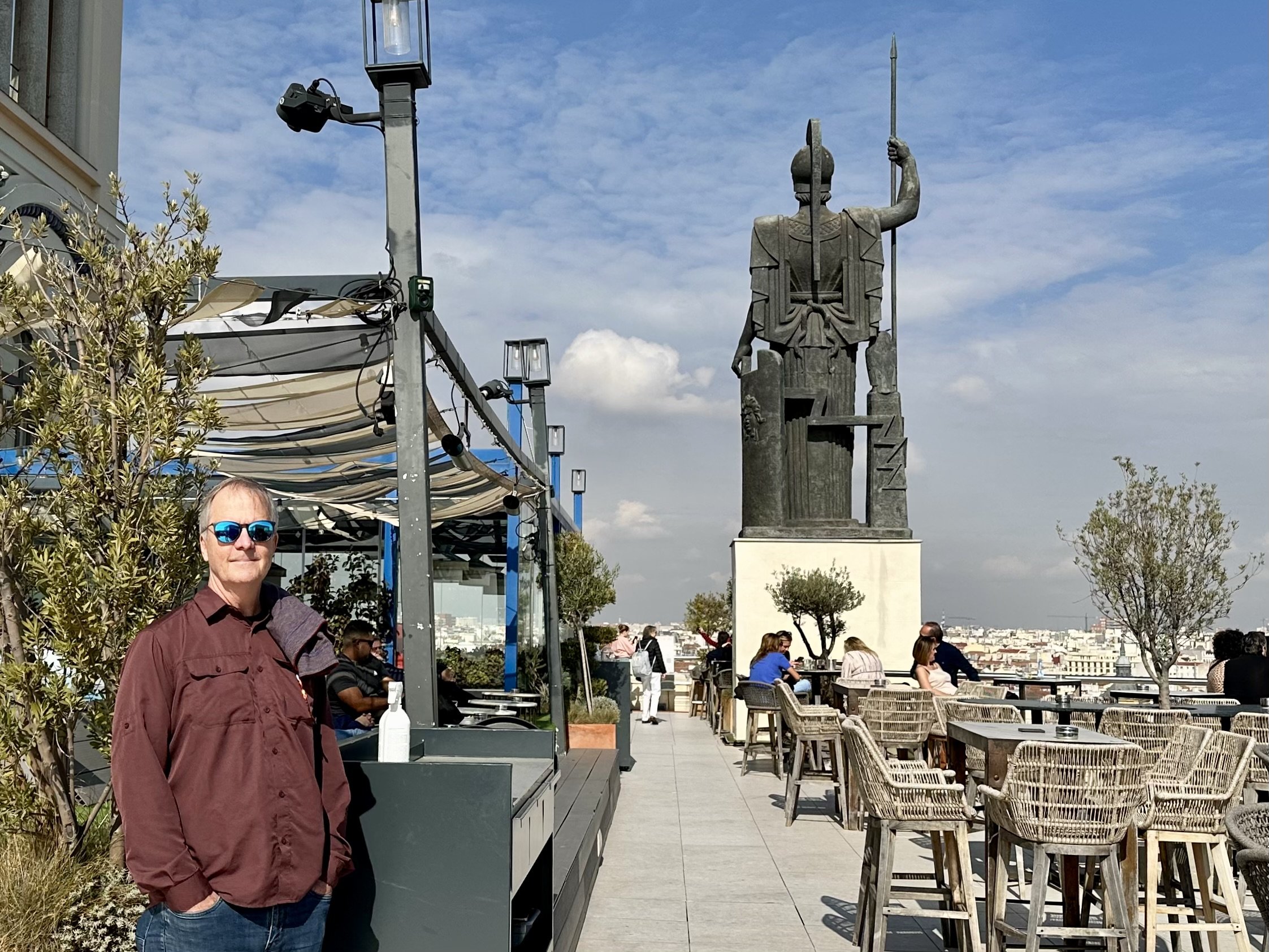 Statue of Minerva on rooftop terrace at Circulo de Bellas Artes