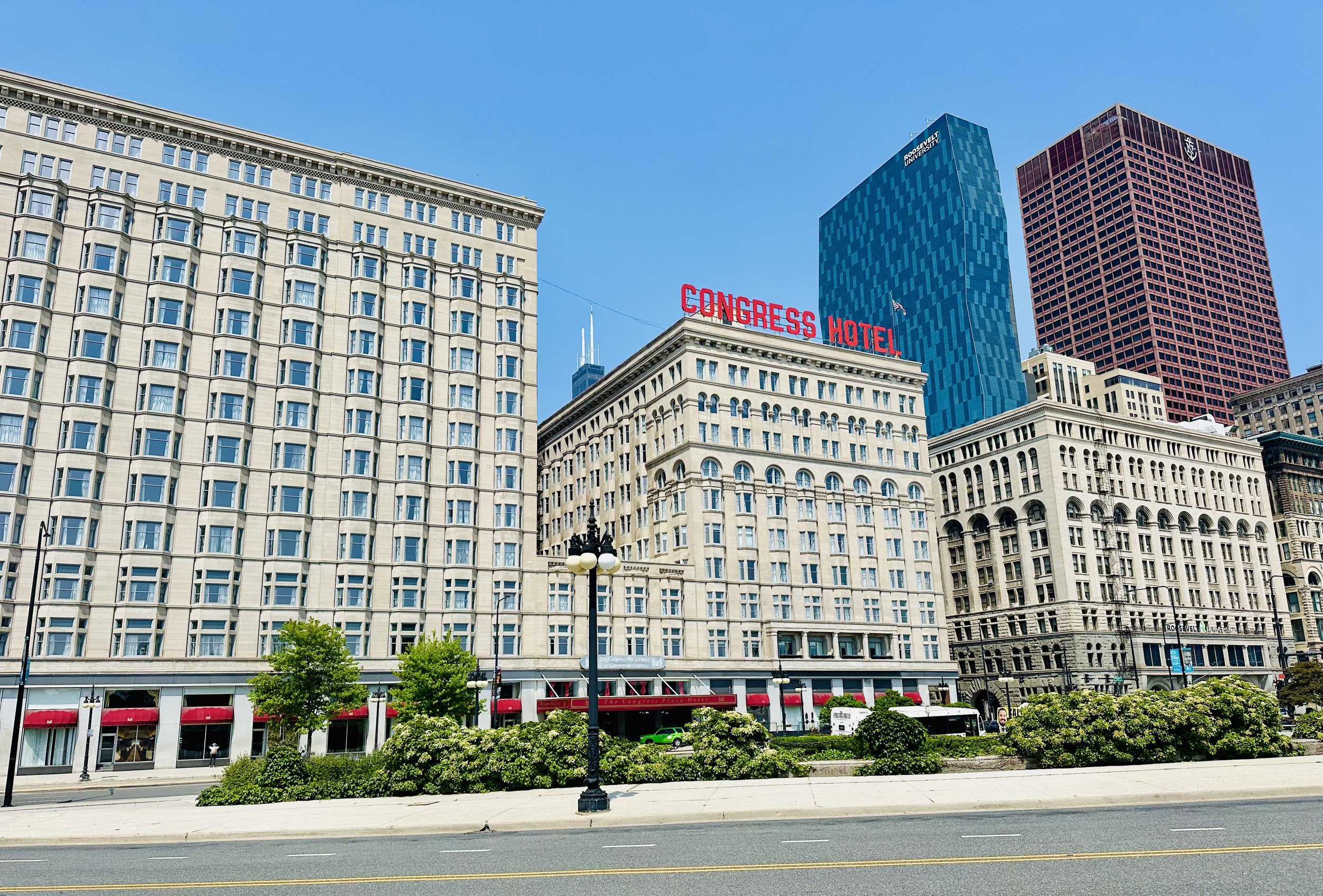 Left to Right: Congress Hotel South Tower, Congress Hotel North Tower, Auditorium Building