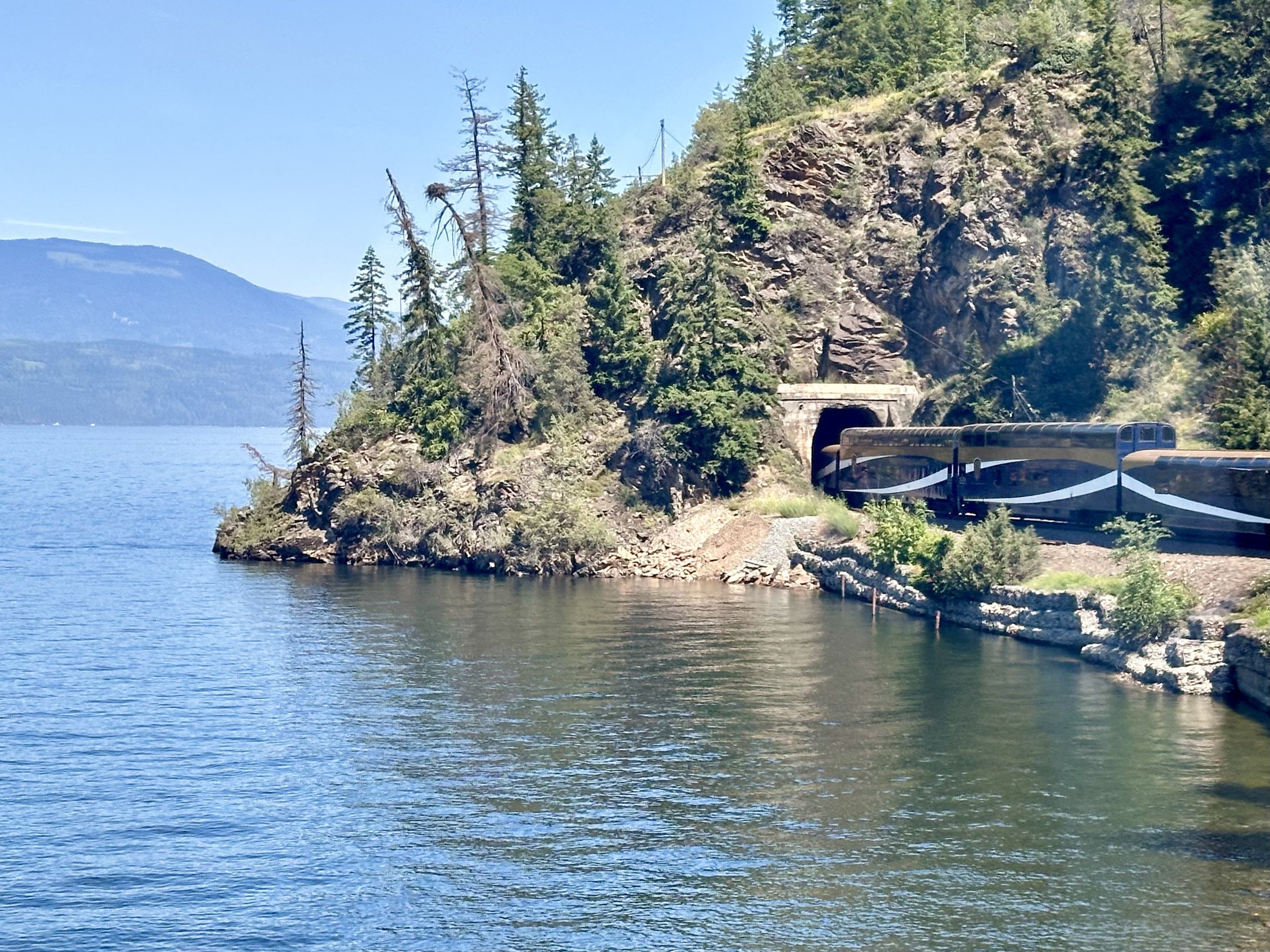 Our train entering a tunnel by Shuswap Lake