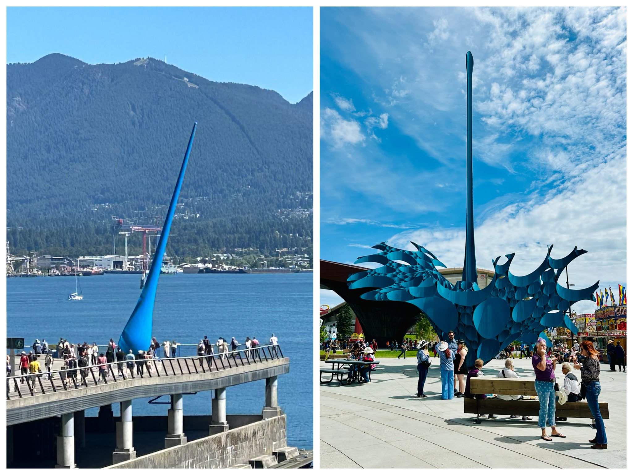 Left: The Drop, Inges Idea, 2009, Vancouver Convention Centre Right: Spirit of Water, Gerry Judah, 2024, Calgary Stampede Park
