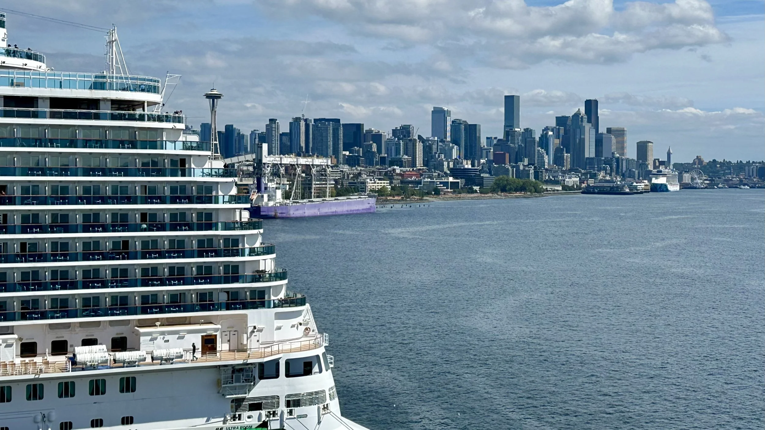 Neighboring ship and Seattle skyline