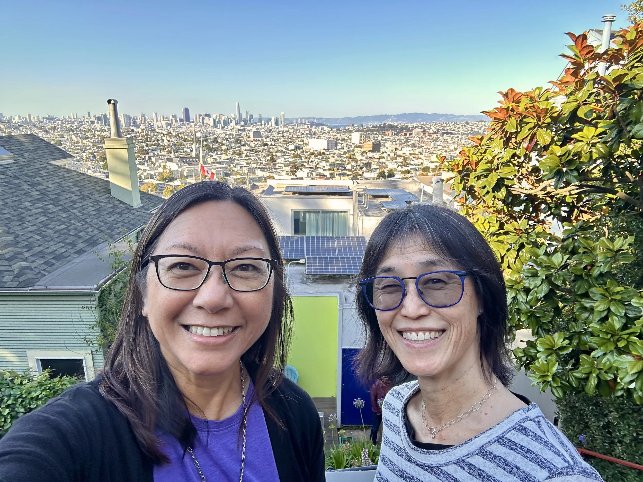 Maria and Fran, in Fran's back yard