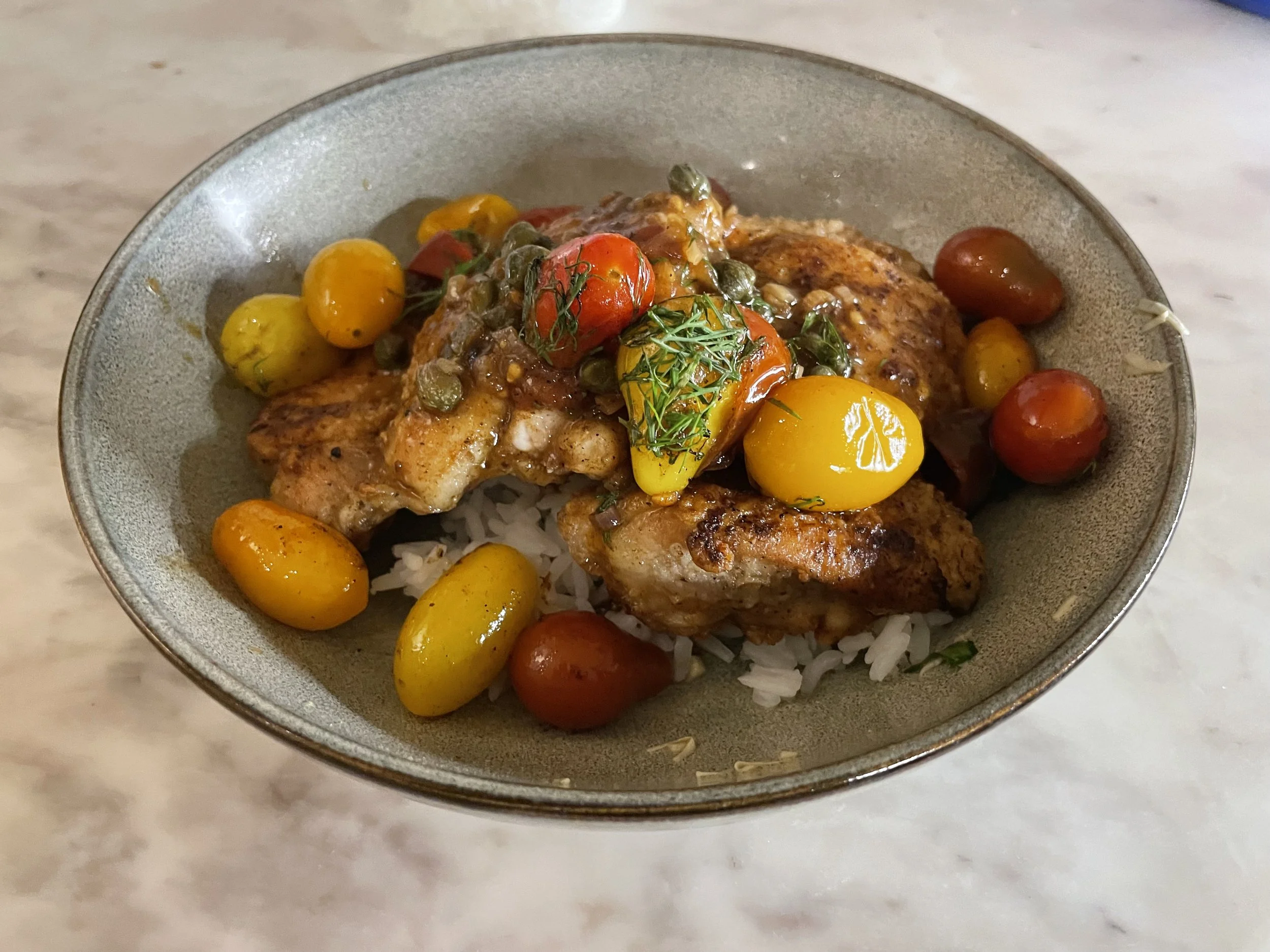 Steve's chicken thighs with tomato and dill