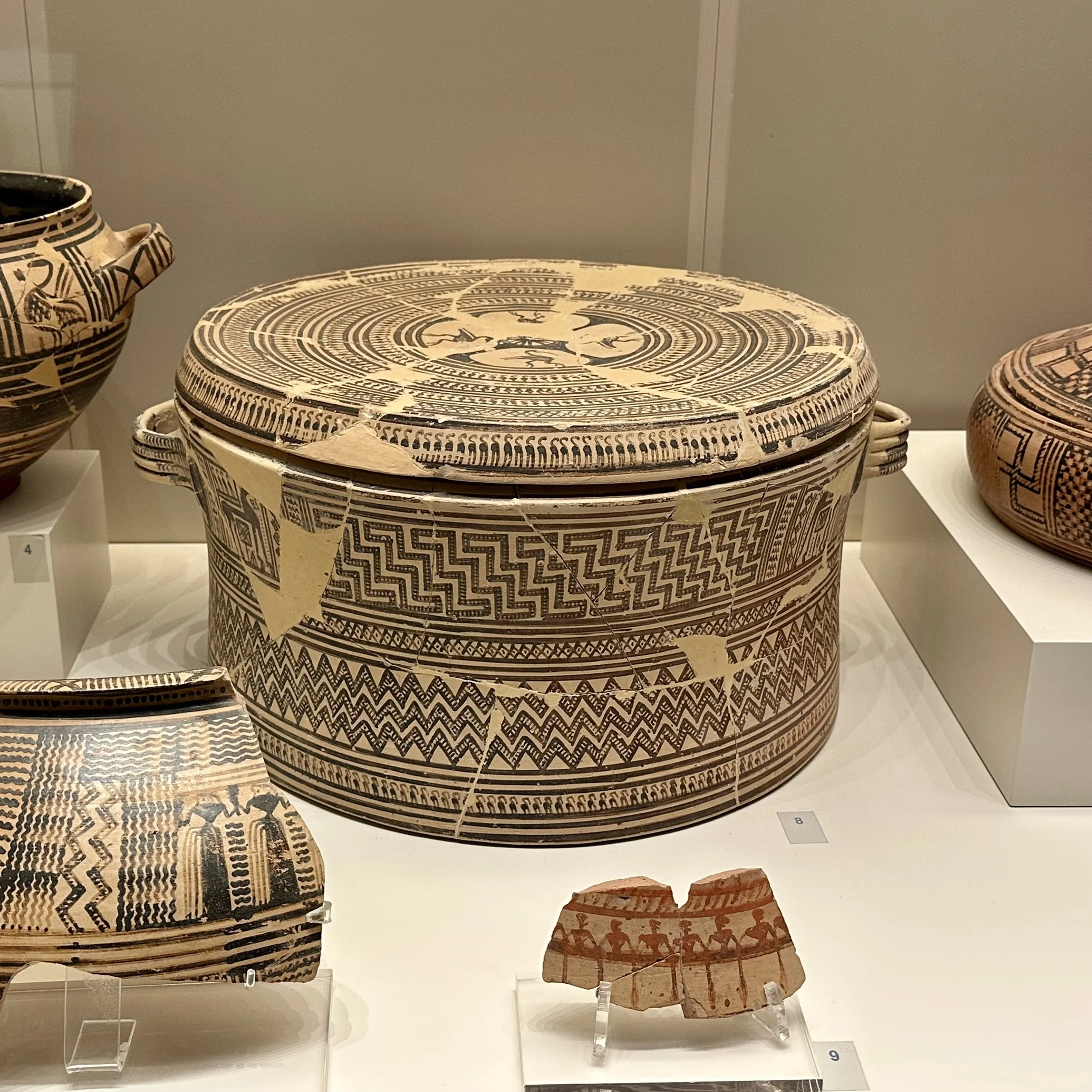Geometric period pyxis with lid