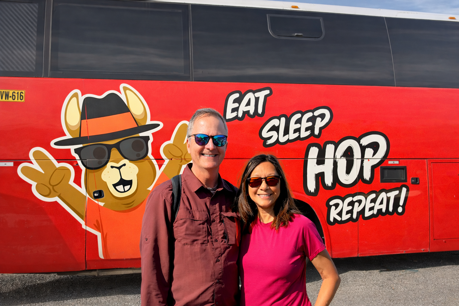 We didn't get a photo with the bus, so I asked ChatGPT to make this one!